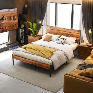 Queen Size Metal Platform Bed Frame with Headboard