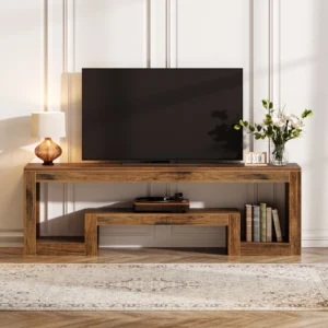 Farmhouse Entertainment Center with Open Storage Shelves,