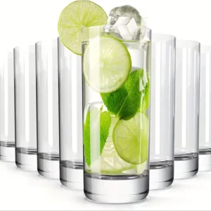 Drinking Glasses Set of 8, 16Oz Crystal Highball Glasses, Clear Tall Glass Cups, Water Glass for Kitchen, Tom Collins, Juice, Whiskey, Mojito Cocktail Glasses for Bar Glassware, Gift