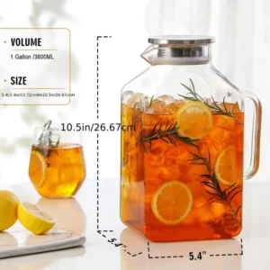 1 Gallon Square Glass Pitcher with Lid And Spout,